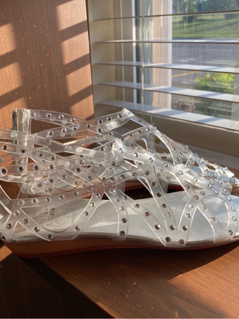 Stuart Weitzman Clear PVC Cage Sandals with Silver Studs